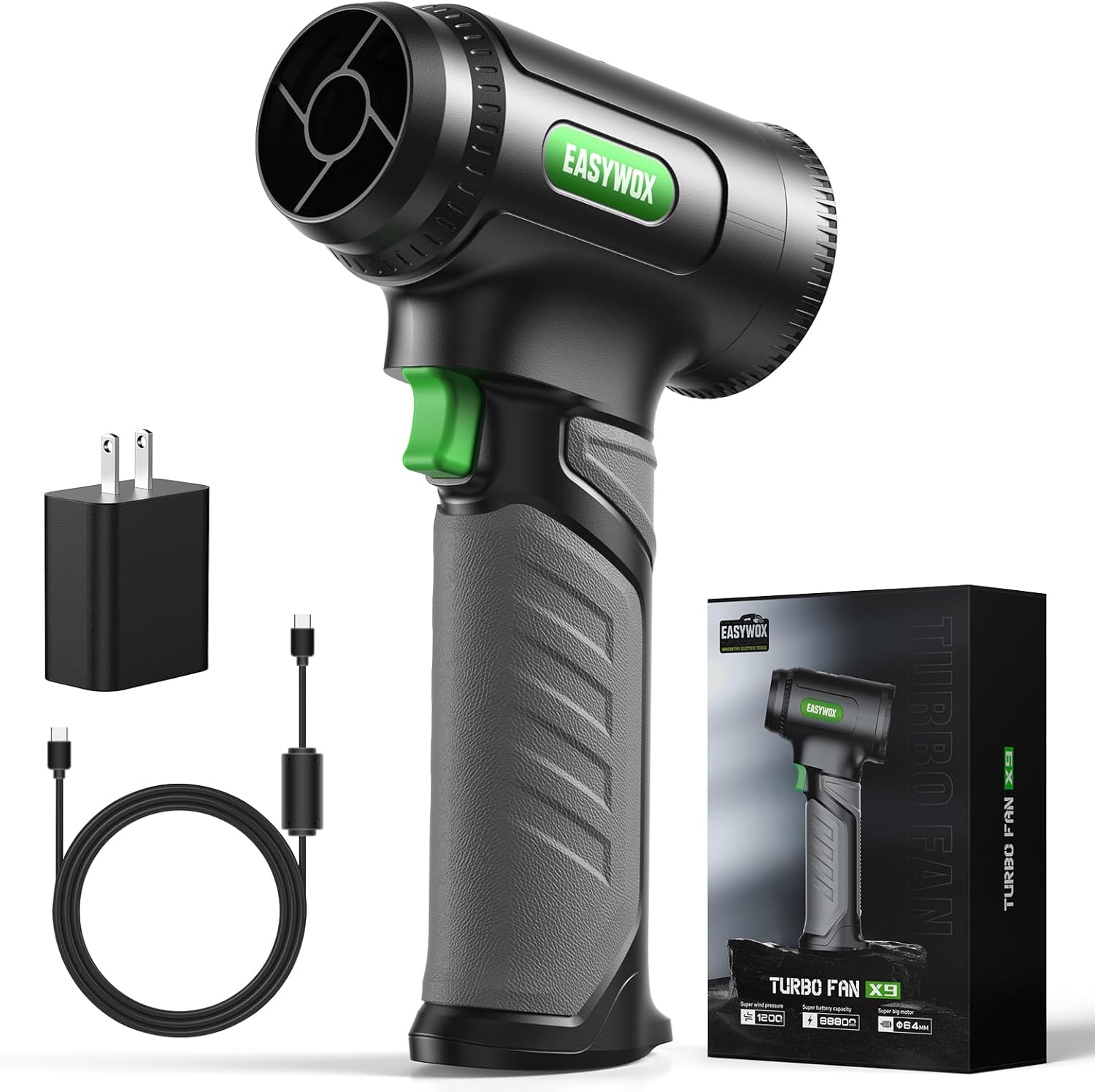 Cordless Leaf Blower & Car Dryer – 64mm Motor, 756W, 1200G Wind,3000mAh Battery with 30W Fast Charging –Turbo Dryer Blower for car Drying, Leaves, Snow, Home & Garden Cleaning