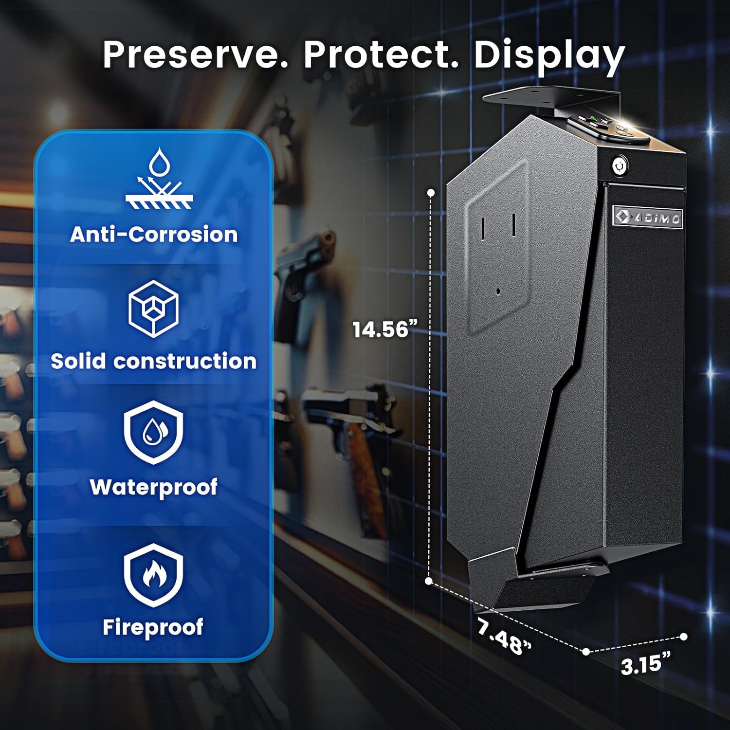 Gun Safe, Biometric Pistol Safe Fingerprint Quick Access Drop Down Single Mount Gun Safe with Keypad Lock and Key Lock, for Nightstand Wall Mount Bedside Desk Vehicle Bed